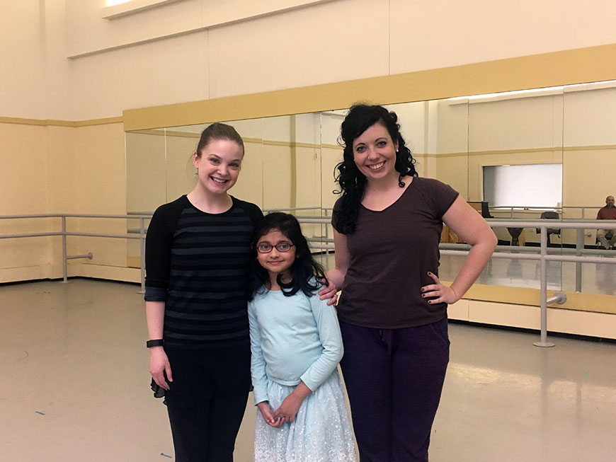 Aditi Kumar with her Adaptive Dance teachers, Jamie Murphy and Kaila Lewis of Pittsburgh Ballet Theatre